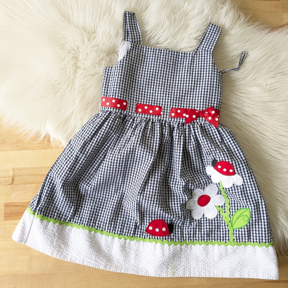 {Rare Editions} Little Girls Flower-Applique Seersucker Fit-And-Flare Dress